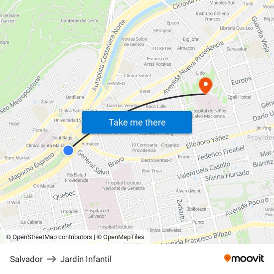 Salvador to Jardín Infantil map