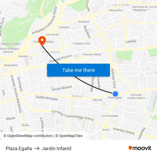 Plaza Egaña to Jardín Infantil map
