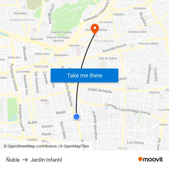 Ñuble to Jardín Infantil map