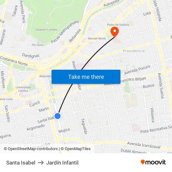 Santa Isabel to Jardín Infantil map