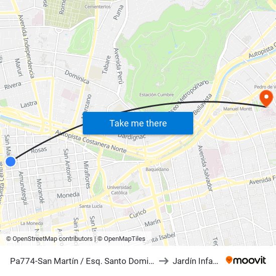 Pa774-San Martín / Esq. Santo Domingo to Jardín Infantil map