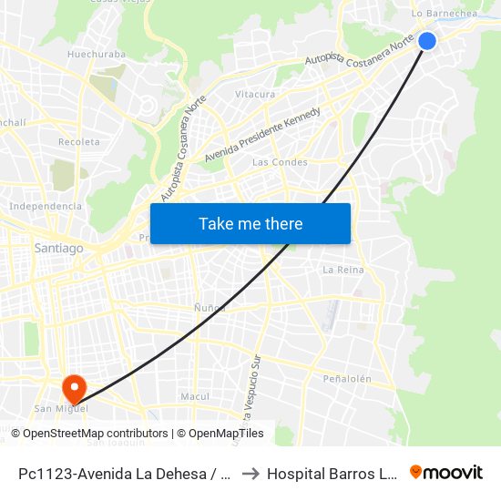 Pc1123-Avenida La Dehesa / Esq. Av. Las Condes to Hospital Barros Luco - Trudeau map