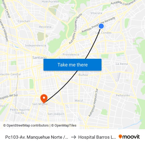 Pc103-Av. Manquehue Norte / Esq. Av. Pdte. Riesco to Hospital Barros Luco - Trudeau map