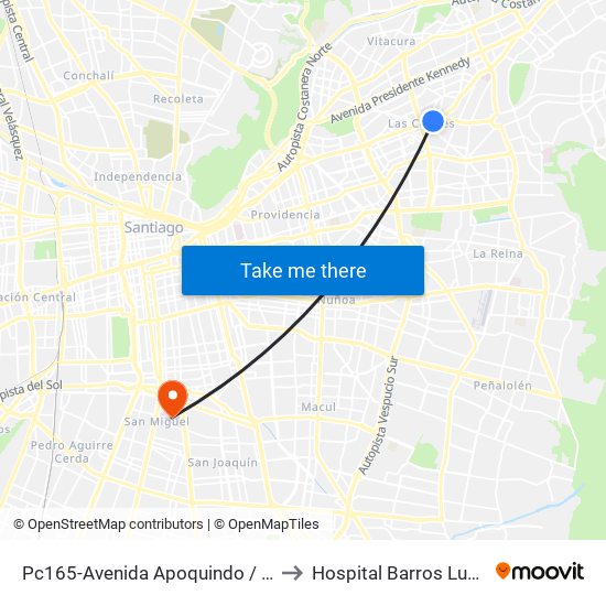 Pc165-Avenida Apoquindo / Esq. E. Dell'Orto to Hospital Barros Luco - Trudeau map