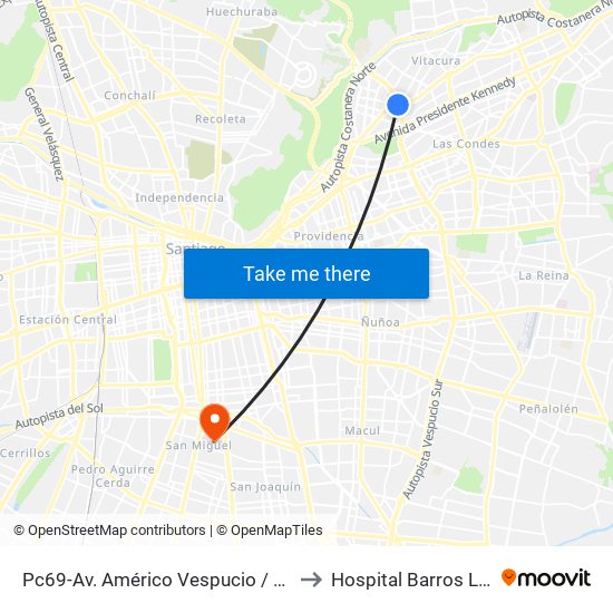 Pc69-Av. Américo Vespucio / Esq. Avenida Vitacura to Hospital Barros Luco - Trudeau map