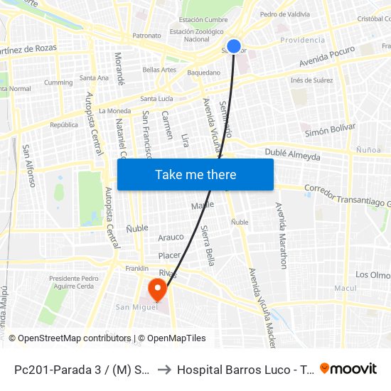 Pc201-Parada 3 / (M) Salvador to Hospital Barros Luco - Trudeau map