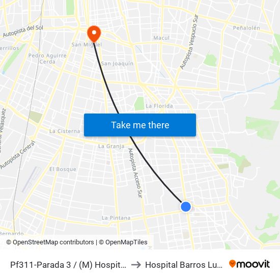 Pf311-Parada 3 / (M) Hospital Sótero Del Río to Hospital Barros Luco - Trudeau map