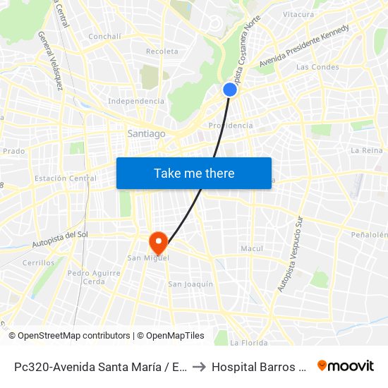 Pc320-Avenida Santa María / Esq. Puente Los Leones to Hospital Barros Luco - Trudeau map