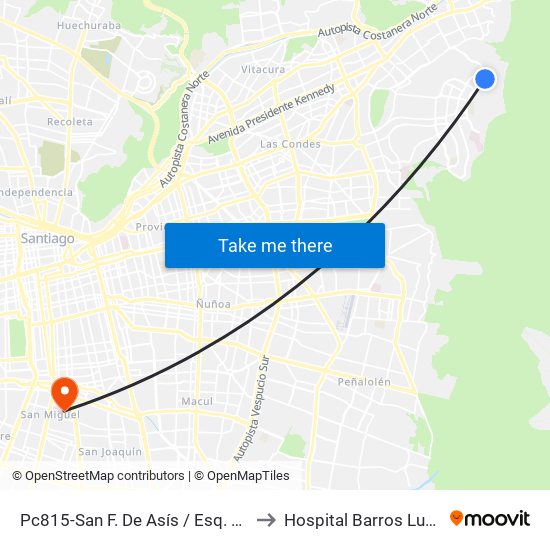 Pc815-San F. De Asís / Esq. Avenida La Plaza to Hospital Barros Luco - Trudeau map