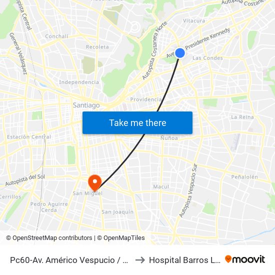 Pc60-Av. Américo Vespucio / Esq. Av. Pdte. Kennedy to Hospital Barros Luco - Trudeau map