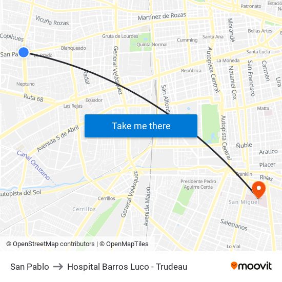 San Pablo to Hospital Barros Luco - Trudeau map