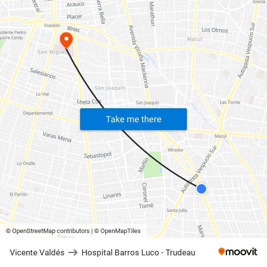 Vicente Valdés to Hospital Barros Luco - Trudeau map