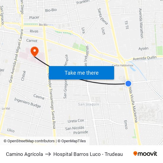 Camino Agrícola to Hospital Barros Luco - Trudeau map