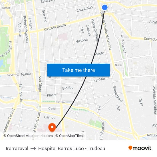 Irarrázaval to Hospital Barros Luco - Trudeau map