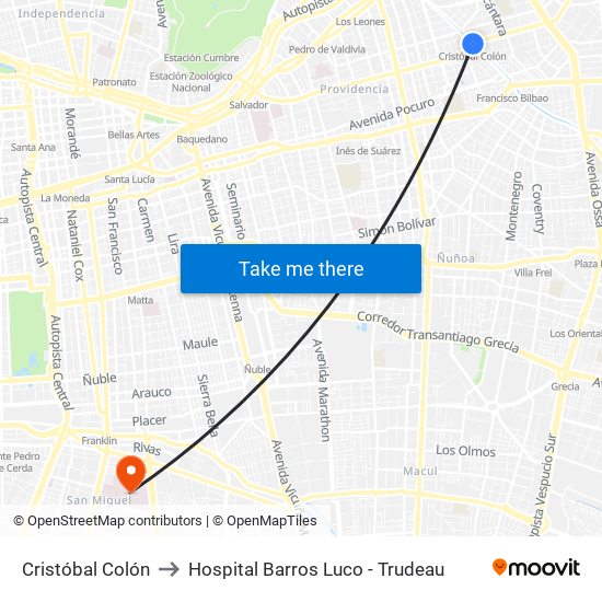 Cristóbal Colón to Hospital Barros Luco - Trudeau map