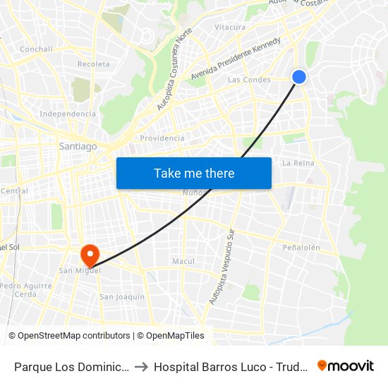 Parque Los Dominicos to Hospital Barros Luco - Trudeau map