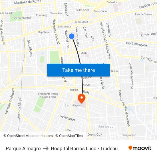 Parque Almagro to Hospital Barros Luco - Trudeau map