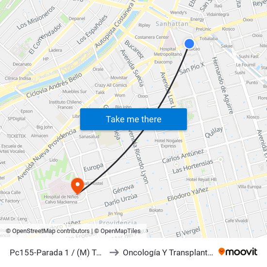 Pc155-Parada 1 / (M) Tobalaba to Oncología Y Transplante (Troi) map