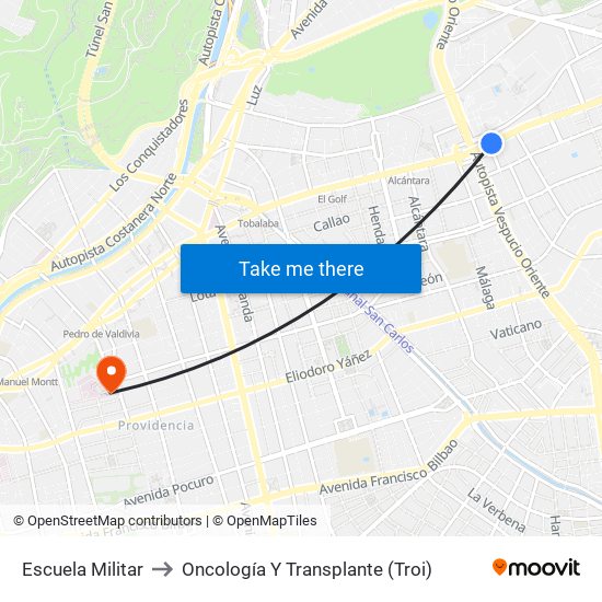 Escuela Militar to Oncología Y Transplante (Troi) map