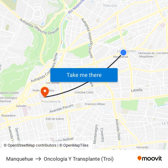 Manquehue to Oncología Y Transplante (Troi) map