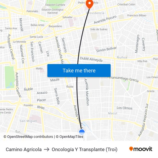 Camino Agrícola to Oncología Y Transplante (Troi) map