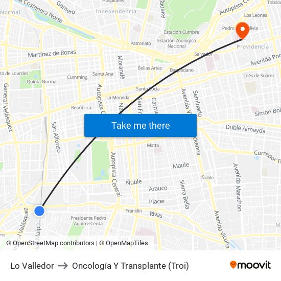 Lo Valledor to Oncología Y Transplante (Troi) map