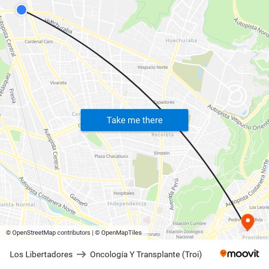 Los Libertadores to Oncología Y Transplante (Troi) map