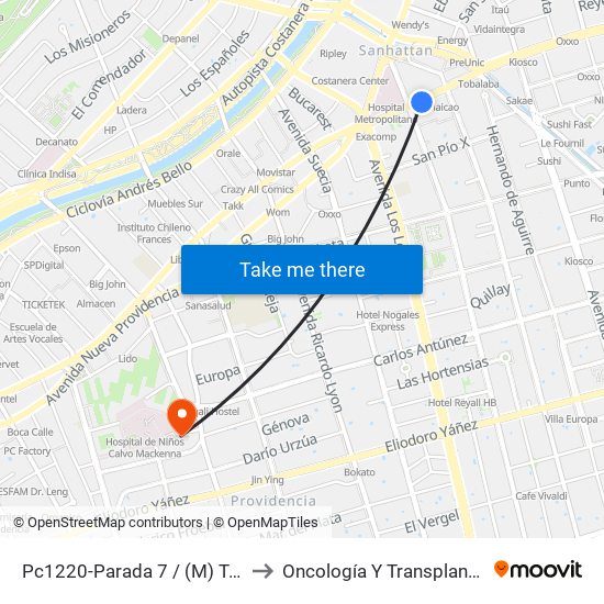 Pc1220-Parada 7 / (M) Tobalaba to Oncología Y Transplante (Troi) map