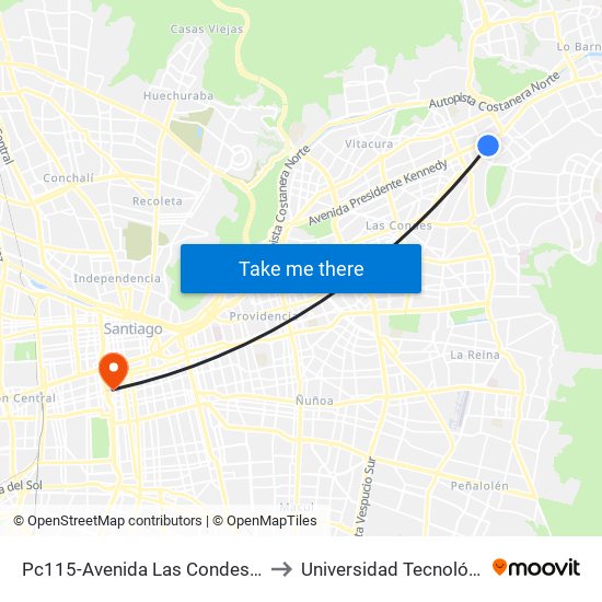 Pc115-Avenida Las Condes / Esq. Psje. Las Condes to Universidad Tecnológica Metropolitana map