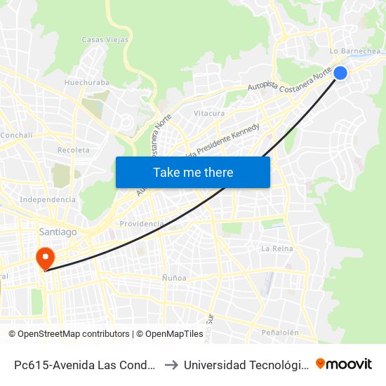 Pc615-Avenida Las Condes / Esq. La Cabaña to Universidad Tecnológica Metropolitana map