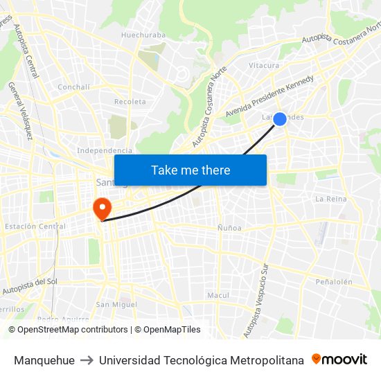 Manquehue to Universidad Tecnológica Metropolitana map