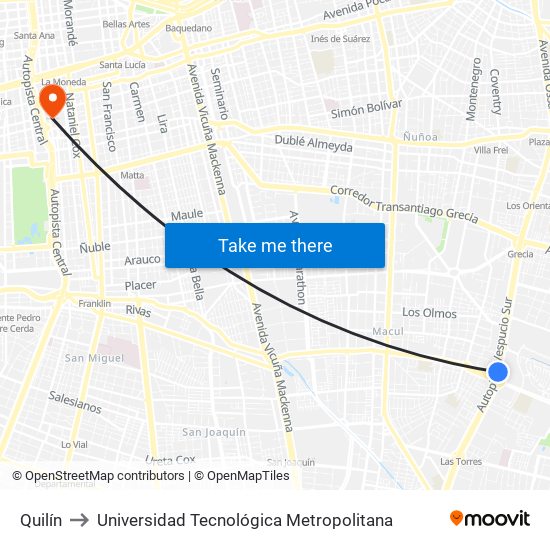 Quilín to Universidad Tecnológica Metropolitana map