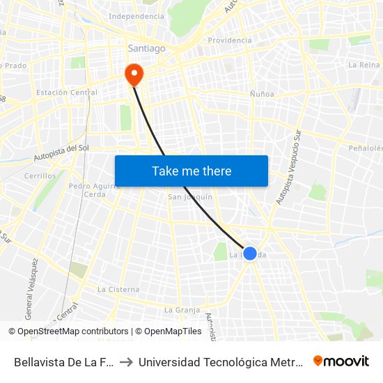 Bellavista De La Florida to Universidad Tecnológica Metropolitana map