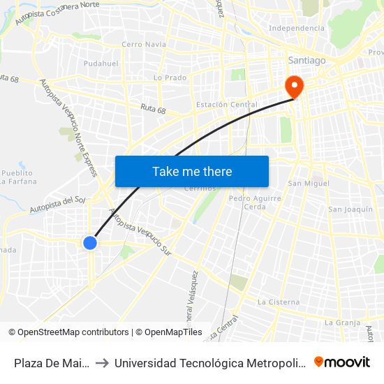 Plaza De Maipú to Universidad Tecnológica Metropolitana map