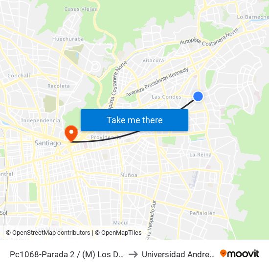 Pc1068-Parada 2 / (M) Los Dominicos to Universidad Andres Bello map