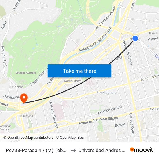 Pc738-Parada 4 / (M) Tobalaba to Universidad Andres Bello map