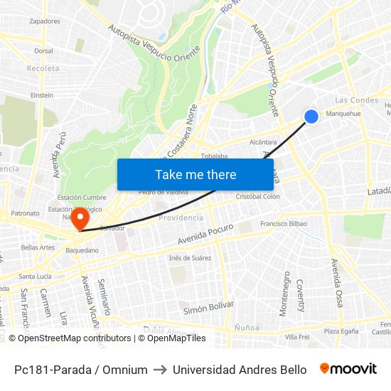 Pc181-Parada / Omnium to Universidad Andres Bello map