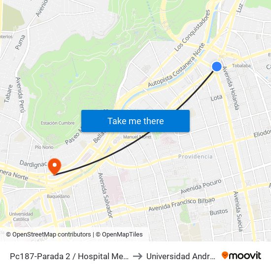 Pc187-Parada 2 / Hospital Metropolitano to Universidad Andres Bello map