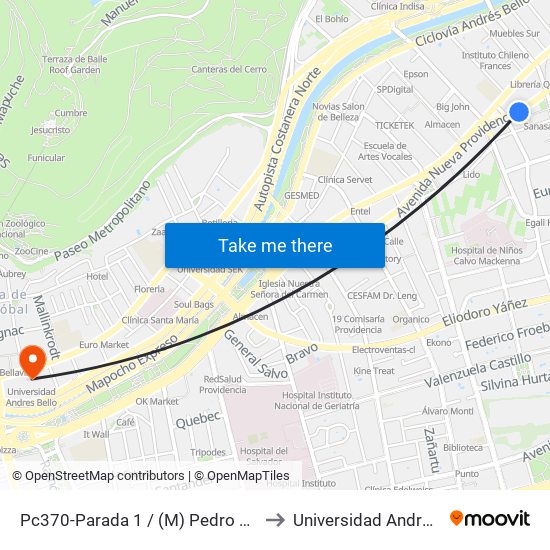 Pc370-Parada 1 / (M) Pedro De Valdivia to Universidad Andres Bello map