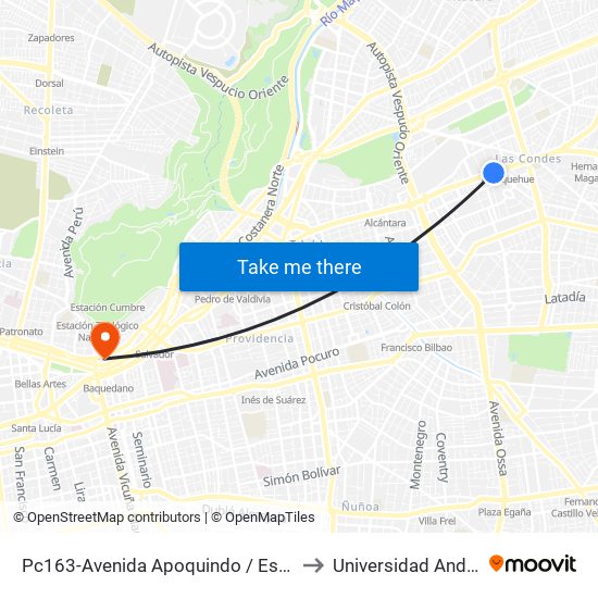 Pc163-Avenida Apoquindo / Esq. La Capitanía to Universidad Andres Bello map