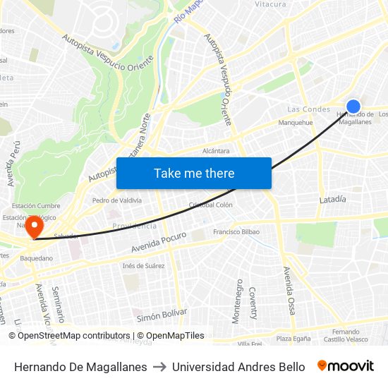 Hernando De Magallanes to Universidad Andres Bello map