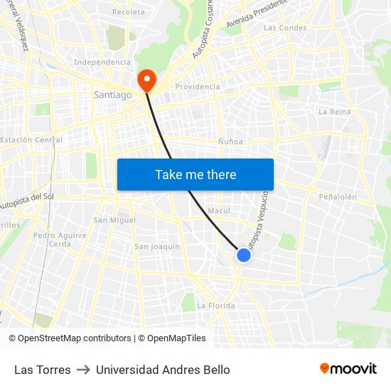 Las Torres to Universidad Andres Bello map