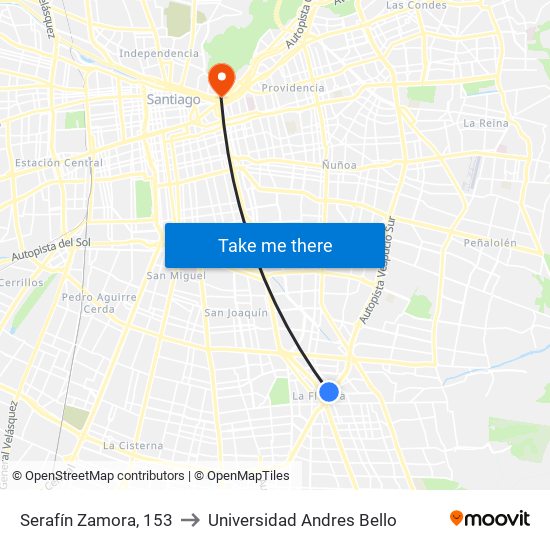 Serafín Zamora, 153 to Universidad Andres Bello map