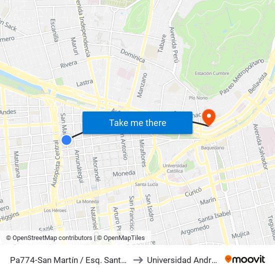 Pa774-San Martín / Esq. Santo Domingo to Universidad Andres Bello map