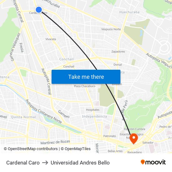 Cardenal Caro to Universidad Andres Bello map