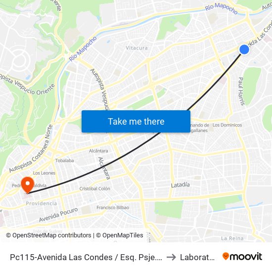 Pc115-Avenida Las Condes / Esq. Psje. Las Condes to Laboratorios map