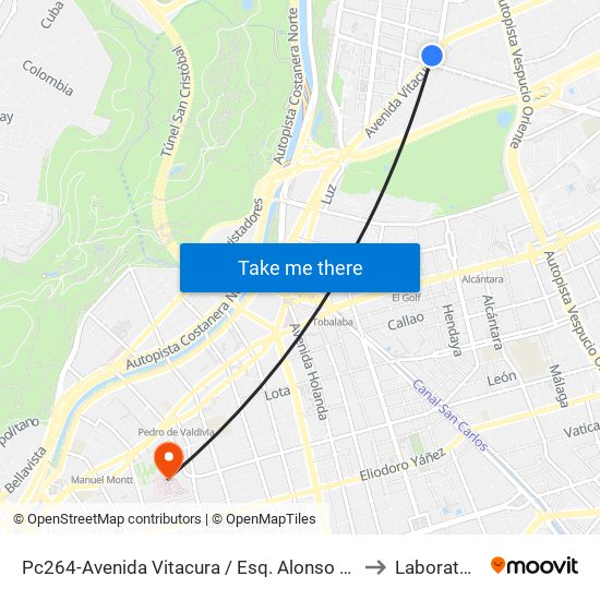Pc264-Avenida Vitacura / Esq. Alonso De Córdova to Laboratorios map