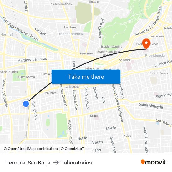 Terminal San Borja to Laboratorios map