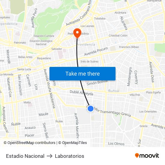 Estadio Nacional to Laboratorios map