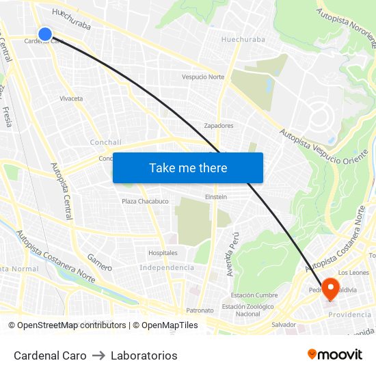 Cardenal Caro to Laboratorios map